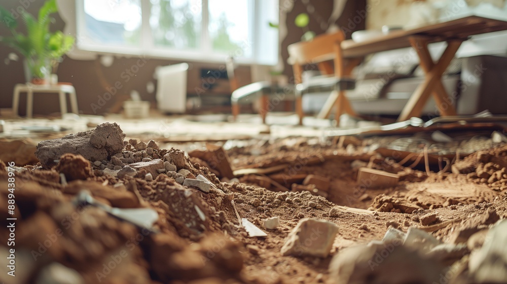 Landslide, apartment, damage, insurance case concept. Landslide, apartment, damage, insurance case concept.