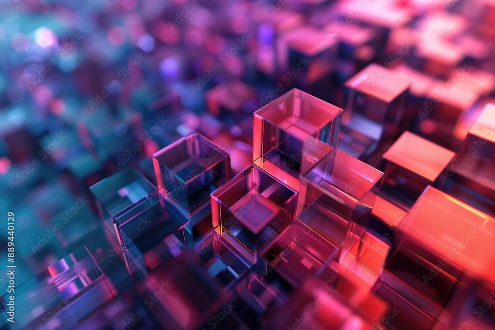 A close-up view of a collection of cubes arranged on a table surface A close-up view of a collection of cubes arranged on a table surface
