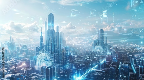 Wallpaper Mural futuristic smart city visualization with holographic interfaces iot devices aidriven Torontodigital.ca