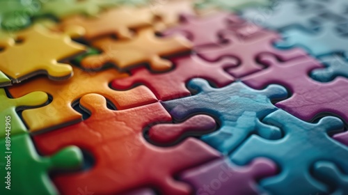 A colorful jigsaw puzzle with pieces of different colors. The puzzle is made of leather and has a unique design