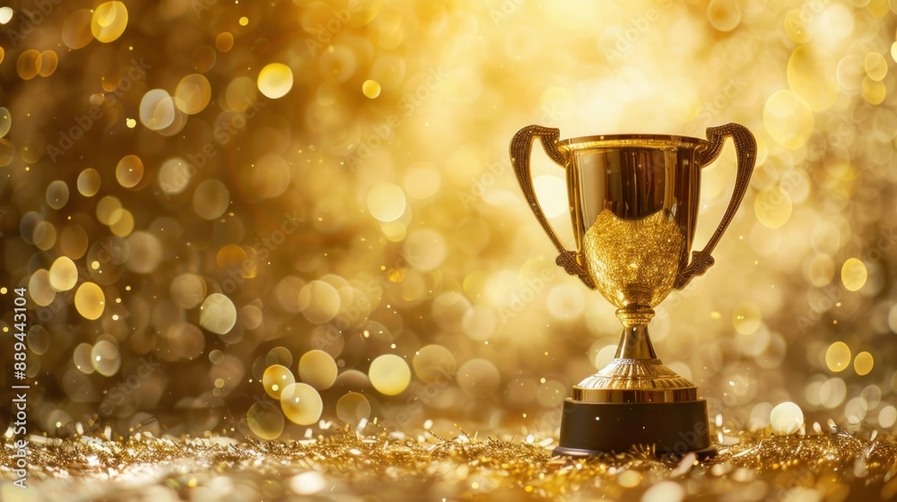 golden trophy cup on bokeh background