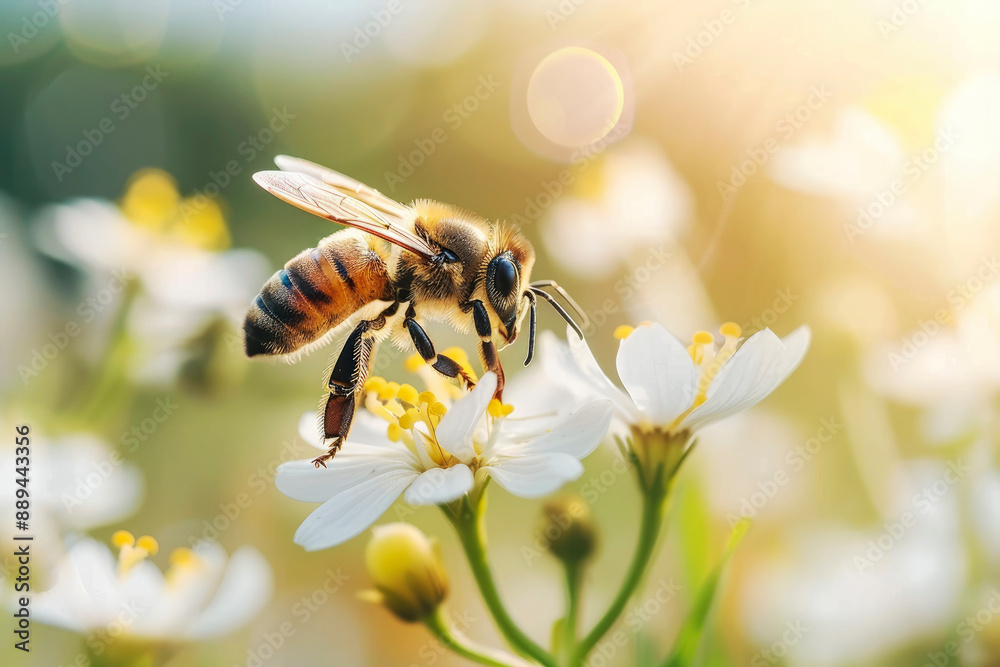 A close-up image of a bee collecting nectar from a white flower in a brightly lit garden, symbolizing nature's pollination process. A close-up image of a bee collecting nectar from a white flower in a brightly lit garden, symbolizing nature's pollination process.