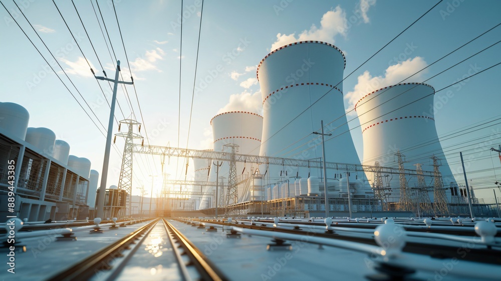 Obraz premium Futuristic Nuclear Power Plant Illustration Embracing Advanced Atomic Energy Technology