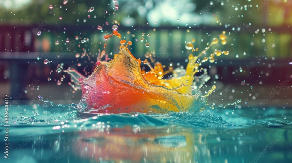 Colorful water jet in a pool, using the clear water to highlight the colors. generative ai Colorful water jet in a pool, using the clear water to highlight the colors. generative ai