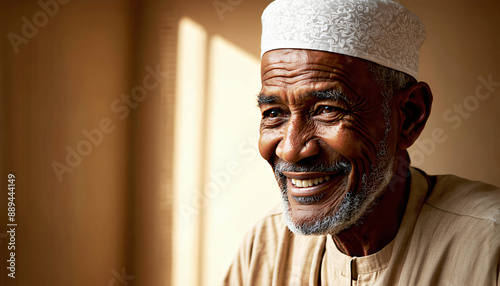 Elderly Ethiopian Man in Traditional Shamma and Gebdella Hat photo