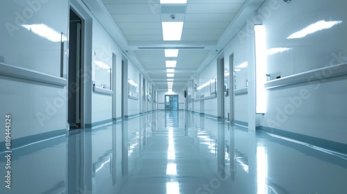 A long, empty corridor in a hospital