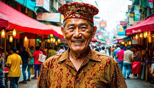 Middle Aged Indonesian Man in Traditional Betawi Attire photo