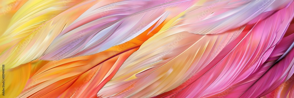 This seamless pattern is made up of parrot feathers in pink, yellow, and purple hues, with a bird print texture. This seamless pattern is made up of parrot feathers in pink, yellow, and purple hues, with a bird print texture.