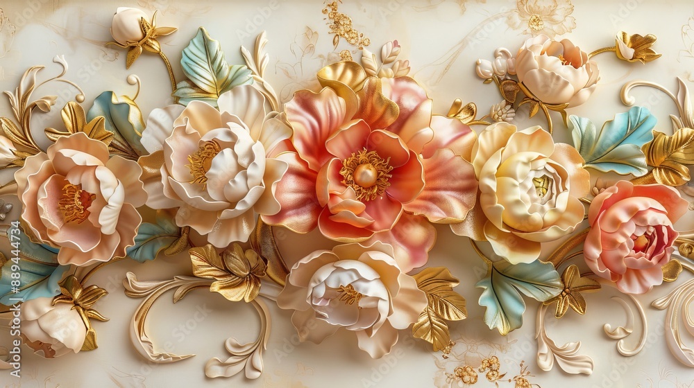 Classic floral patterns on a luxurious wallpaper for sophisticated home interiors. Classic floral patterns on a luxurious wallpaper for sophisticated home interiors.