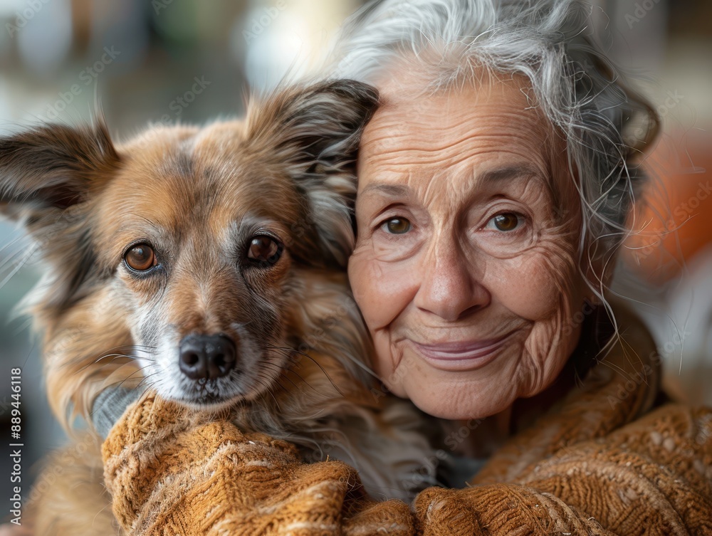 Loving Senior Volunteer Caring for Dog at Heartwarming Animal Shelter Loving Senior Volunteer Caring for Dog at Heartwarming Animal Shelter