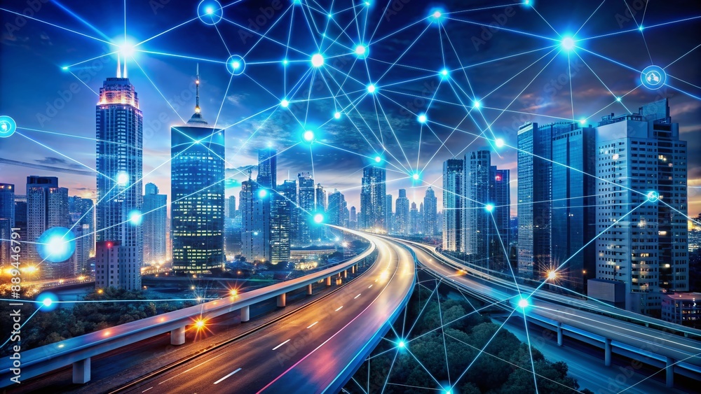 Fototapeta premium Ai generated illustration of IT roadmap modern technology and innovative processes, networking and big data