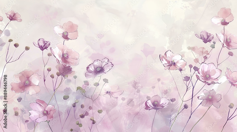 Fototapeta Light pink pastel, cute soft baby girl flowers pattern background, cottagecore style suitable for girls' jeans or baby