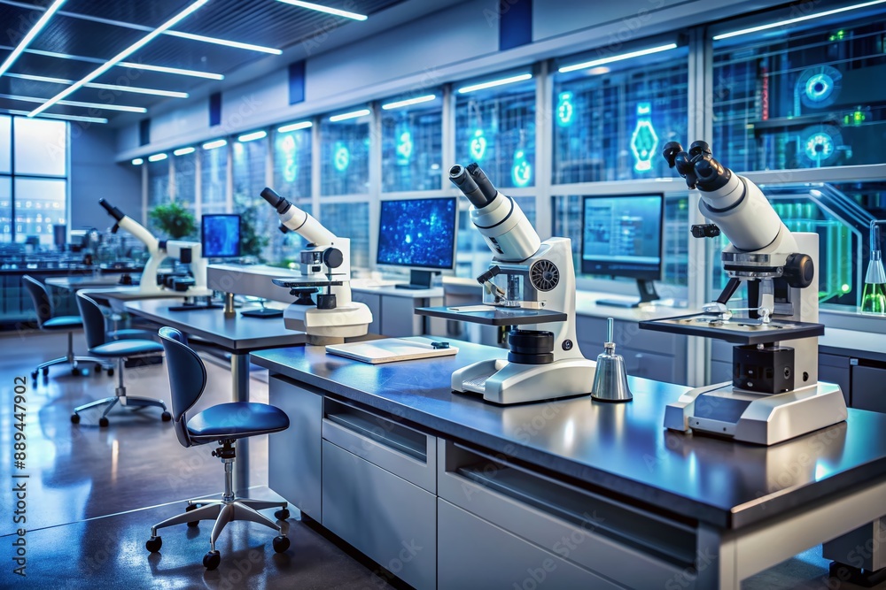 Information Technology Lab Tools High-tech laboratory equipment, including microscopes, petri dishes ...