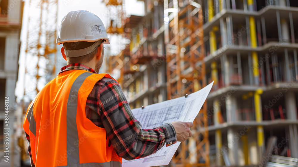 Construction Engineer Reviewing Blueprints Onsite
Construction Engineer Reviewing Blueprints Onsite