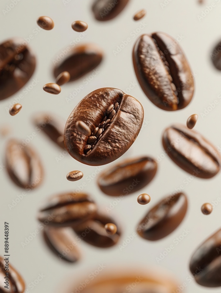 Detailed coffee beans floating isolated on PNG background high resolution generative AI Detailed coffee beans floating isolated on PNG background high resolution generative AI