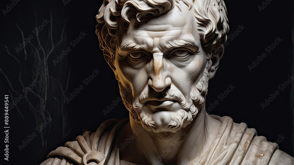 Marble bust of a bearded man with intricate details and dramatic lighting, evoking a sense of classical antiquity and timeless artistry. Perfect for history and art themes. Marble bust of a bearded man with intricate details and dramatic lighting, evoking a sense of classical antiquity and timeless artistry. Perfect for history and art themes.