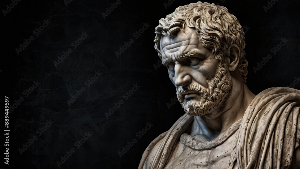 Marble bust of a bearded man with intricate details and dramatic lighting, evoking a sense of classical antiquity and timeless artistry. Perfect for history and art themes. Marble bust of a bearded man with intricate details and dramatic lighting, evoking a sense of classical antiquity and timeless artistry. Perfect for history and art themes.