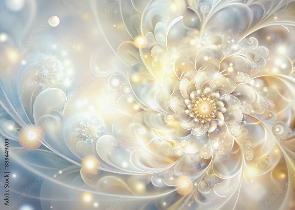 Ethereal digital abstract artwork featuring delicate shades of pearlescent white, offering a serene and dreamy atmosphere with intricate, swirling patterns and soft, luminous hues. Ethereal digital abstract artwork featuring delicate shades of pearlescent white, offering a serene and dreamy atmosphere with intricate, swirling patterns and soft, luminous hues.