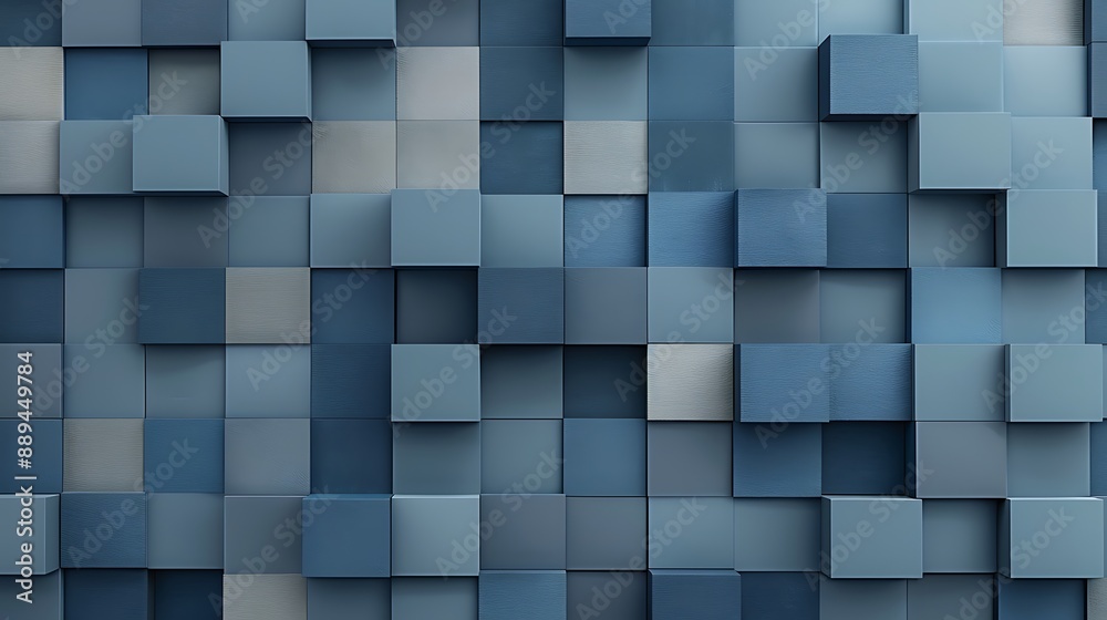 High-end block-like wall design with layered panels in shades of blue and gray, creating a sophisticated and elegant background High-end block-like wall design with layered panels in shades of blue and gray, creating a sophisticated and elegant background