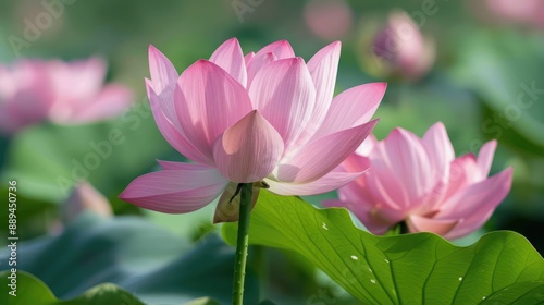 Colorful lotus flowers and unopened buds