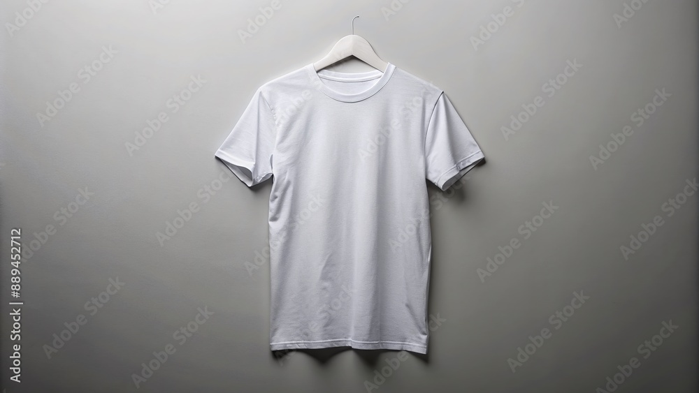Minimalist composition showcasing a crisp white t-shirt centrally placed on a clean gray background, perfect for fashion, lifestyle, and e-commerce visual storytelling applications. Minimalist composition showcasing a crisp white t-shirt centrally placed on a clean gray background, perfect for fashion, lifestyle, and e-commerce visual storytelling applications.
