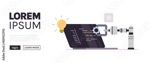 Industrial automated arm for business process automation and production machine, mechanical industrial automate concept flat vector illustration.	
