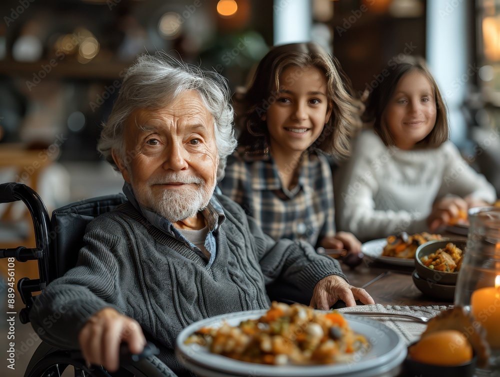 Inclusive Family Meal: Wheelchair User Engaging in Heartwarming Interactions at the Dinner Table Inclusive Family Meal: Wheelchair User Engaging in Heartwarming Interactions at the Dinner Table