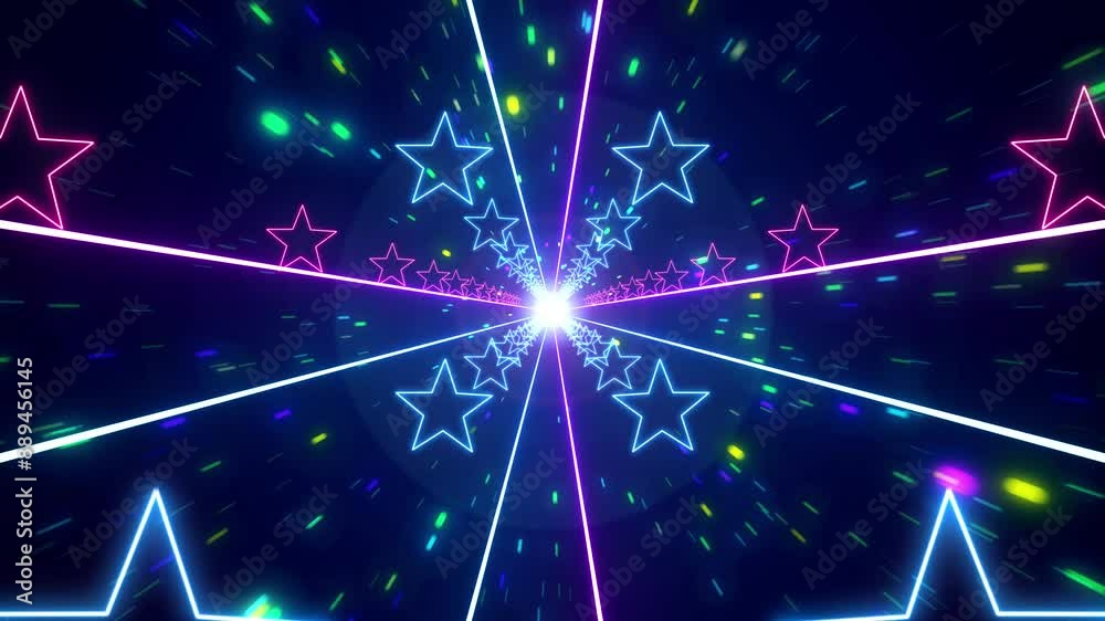 Abstract shooting star retro style 80s-90s futuristic backdrop. Digital neon retro party laser pattern background.