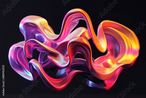 In motion iridescent neon holographic twisted wave. Vibrant colorful gradient design element for banners, backgrounds, wallpapers, and covers.