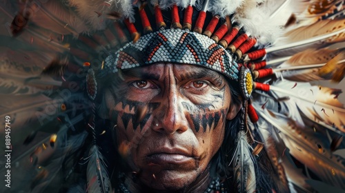 Man face tribe apache native Indian american background wallpaper AI generated image photo