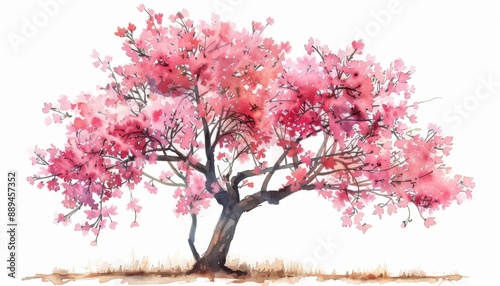 Fototapeta Naklejka Na Ścianę i Meble -  A blossoming cherry tree, spring flowers, watercolor style, isolated on white background