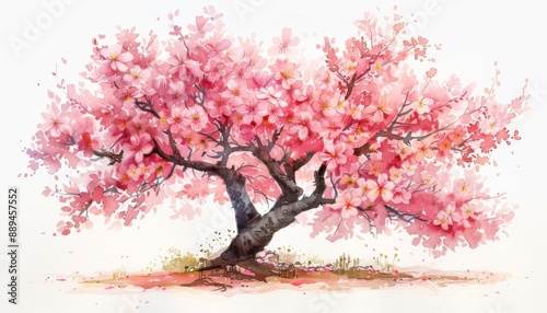 Fototapeta Naklejka Na Ścianę i Meble -  A blossoming cherry tree, spring flowers, watercolor style, isolated on white background