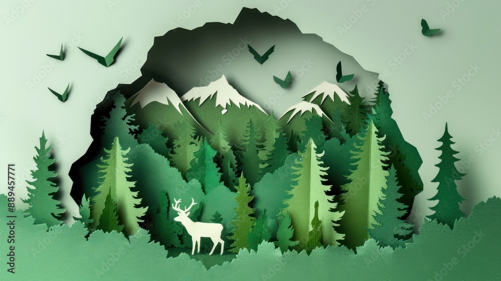 Fototapeta Paper cut-outs of wild animals and forest conservation. environmental conservation