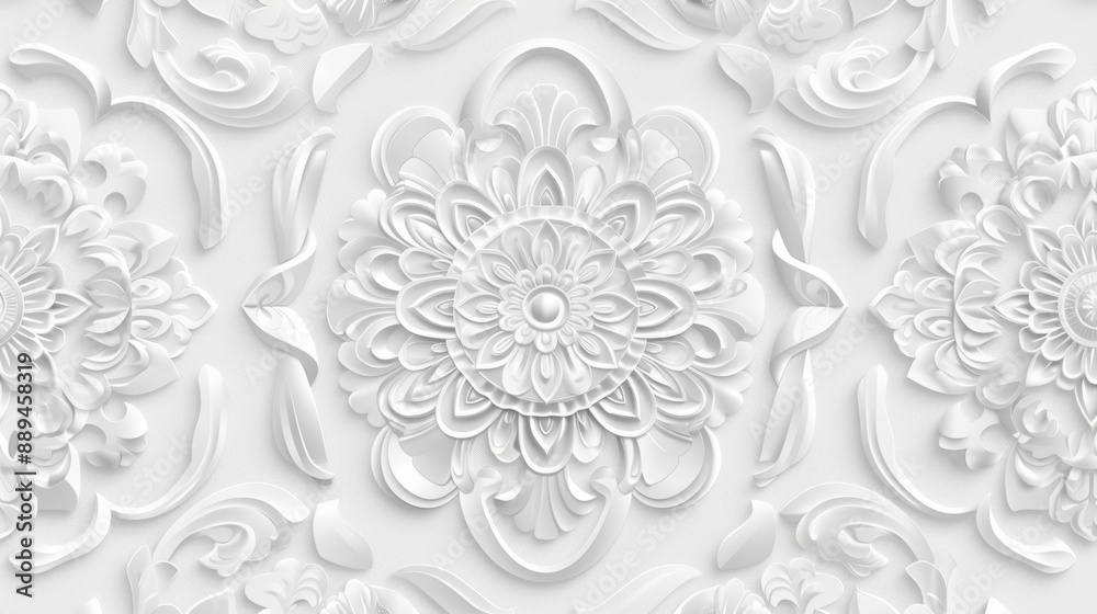 Intricate light Decorative Wallpaper with 3D Stucco Pattern. Intricate light Decorative Wallpaper with 3D Stucco Pattern.