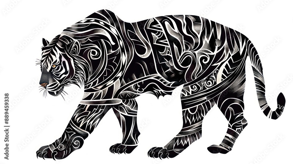 Style tiger tattoo art animal with traditional tribal white background wallpaper AI generated image Style tiger tattoo art animal with traditional tribal white background wallpaper AI generated image
