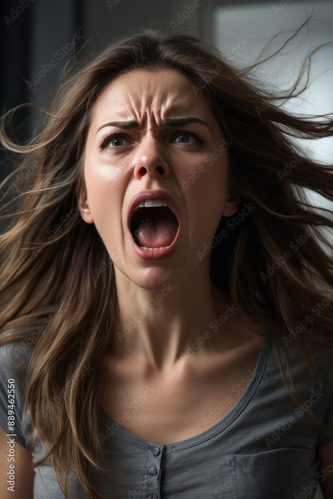 intense emotional portrait of a young woman scared, screaming and angry intense emotional portrait of a young woman scared, screaming and angry