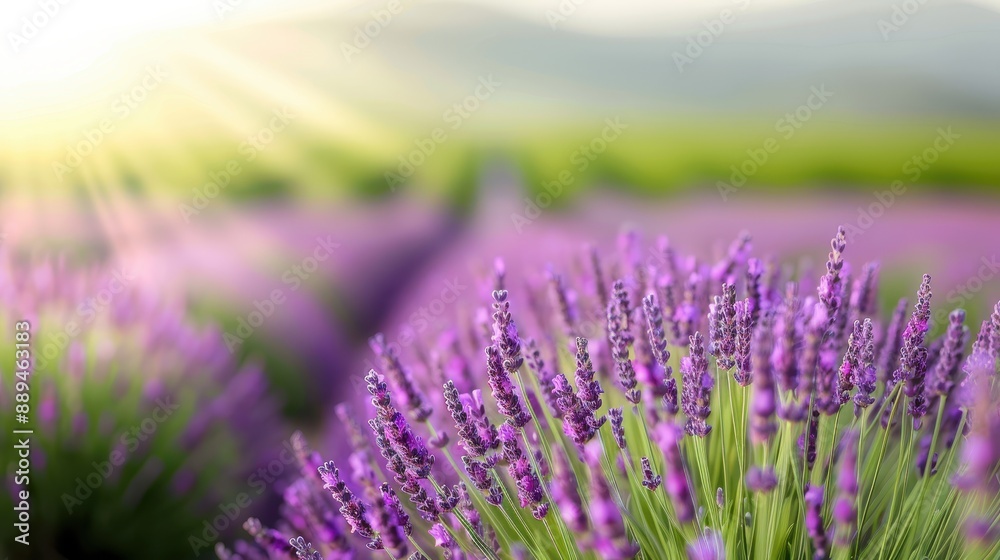 Obraz premium A close-up view of lavender flowers basking under bright sunlight in an outdoor setting, representing purity, natural beauty, and the serenity of nature's bounty.