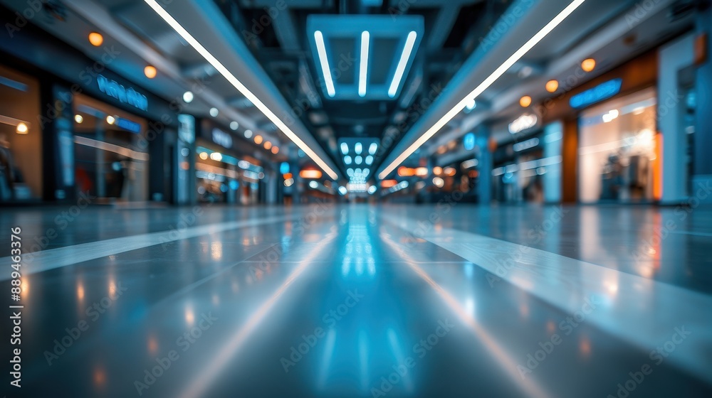 Modern mall hallway illuminated with blue LED lights. Modern mall hallway illuminated with blue LED lights.
