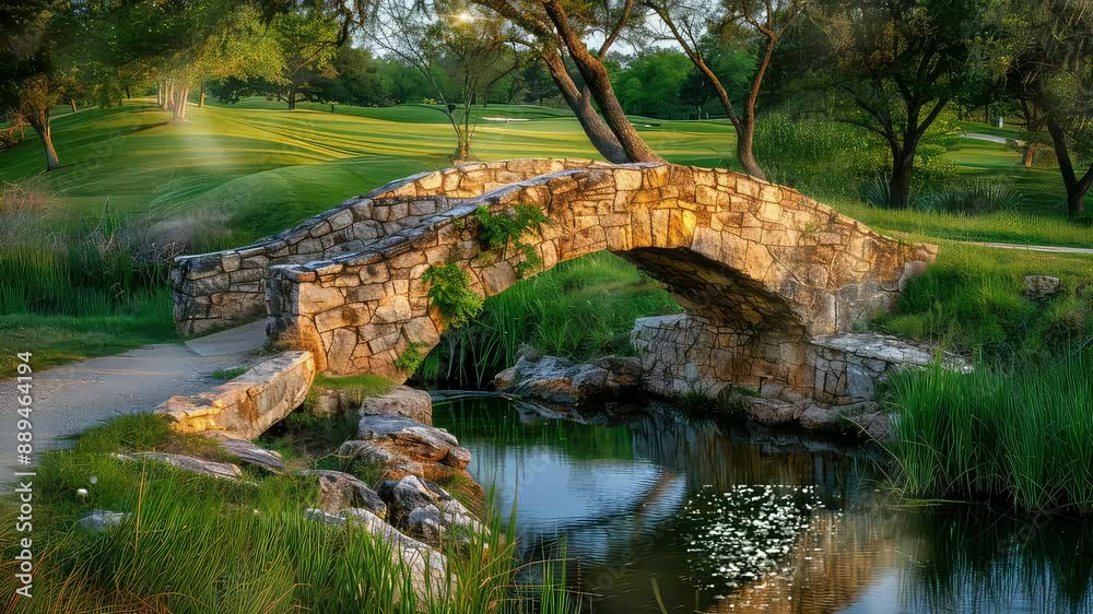 Animation Stone bridge over a stream in a park generated with ai Animation Stone bridge over a stream in a park generated with ai