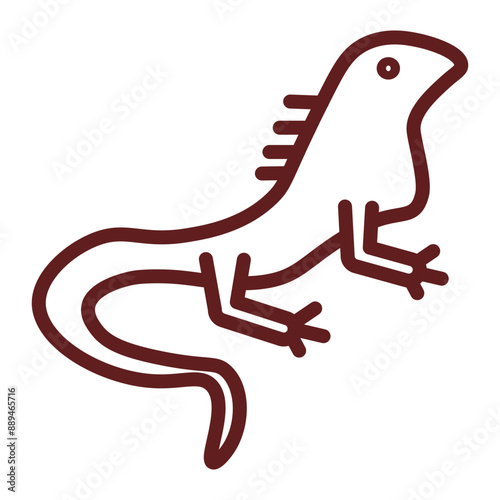 Iguana Vector Line Maroon Icon Design