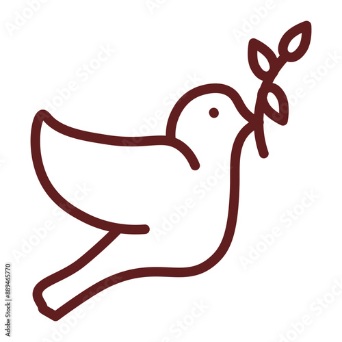 Dove Vector Line Maroon Icon Design