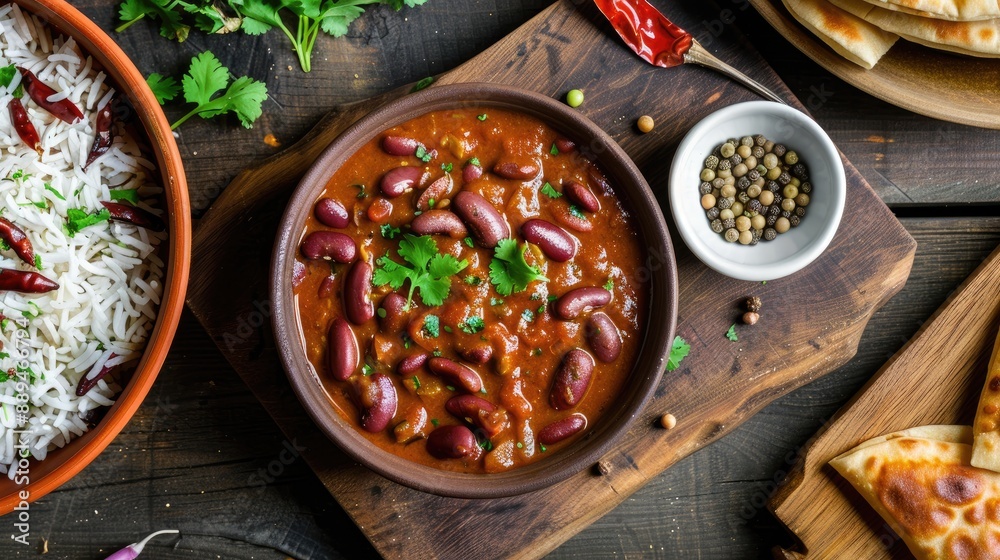 Popular North Indian Rajma Curry with Socked Red Kidney Beans and Spice blend served with Jeera Rice Popular North Indian Rajma Curry with Socked Red Kidney Beans and Spice blend served with Jeera Rice
