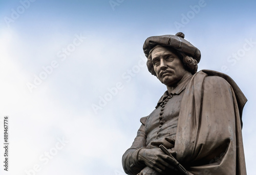 Rembrandt statue in Rembrandt Square in Amsterdam, Netherlands.