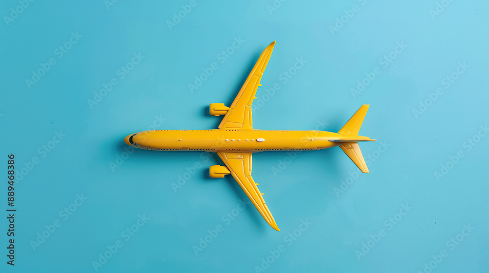 Yellow airplane model on the blue background Yellow airplane model on the blue background
