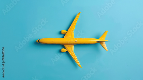 Yellow airplane model on the blue background