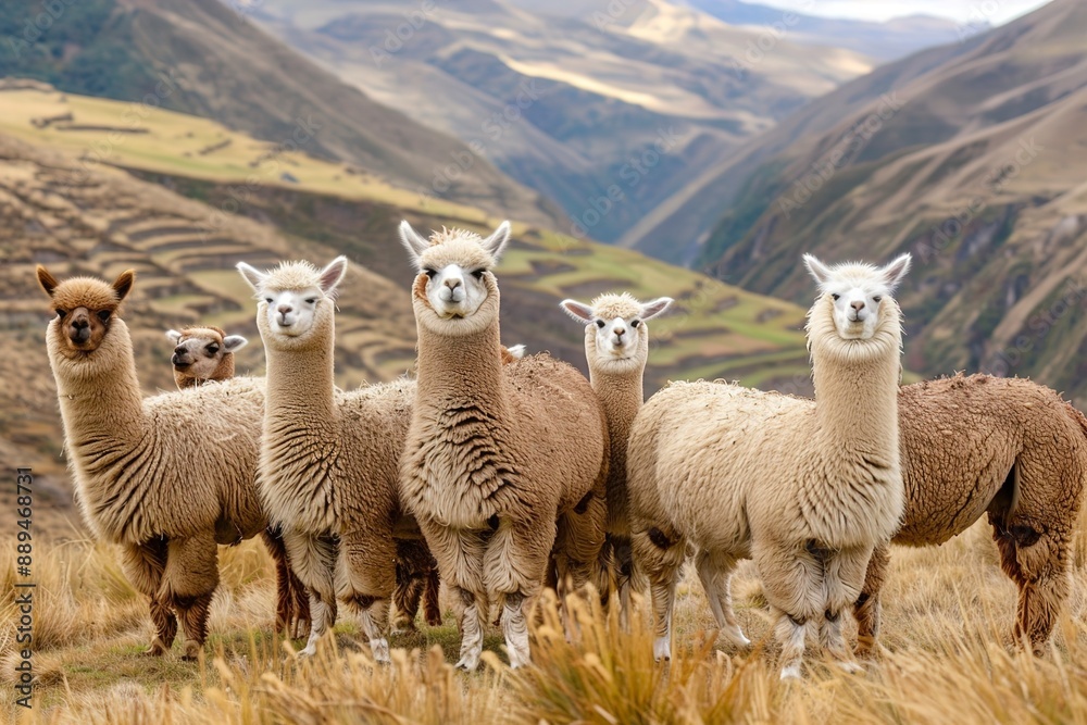 Fototapeta premium group of alpacas in Peru