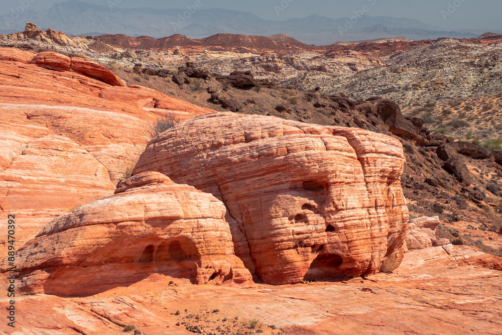 A large rock formation with a face carved into it A large rock formation with a face carved into it