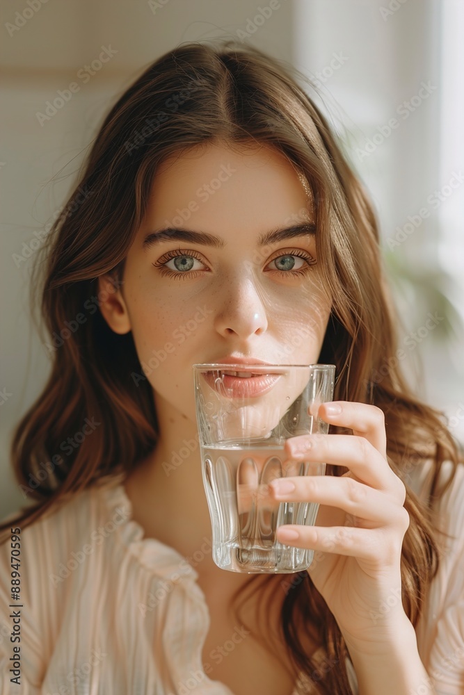 Healthy Liquid. Beautiful Brunette Woman Drinking Mineral water Healthy Liquid. Beautiful Brunette Woman Drinking Mineral water