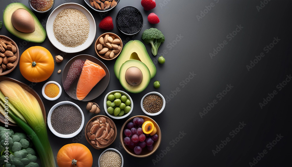 Healthy foods on the dining table with a modern minimalist style Healthy foods on the dining table with a modern minimalist style