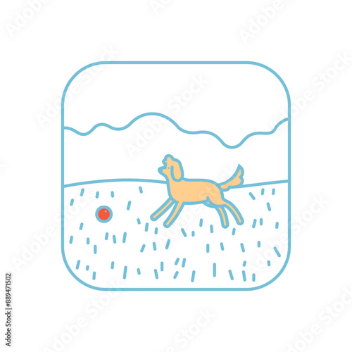Dog runs on the lawn, vector illustration in cartoon style